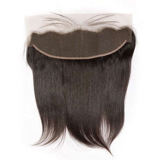 Black hair extension with a lace front on a white background